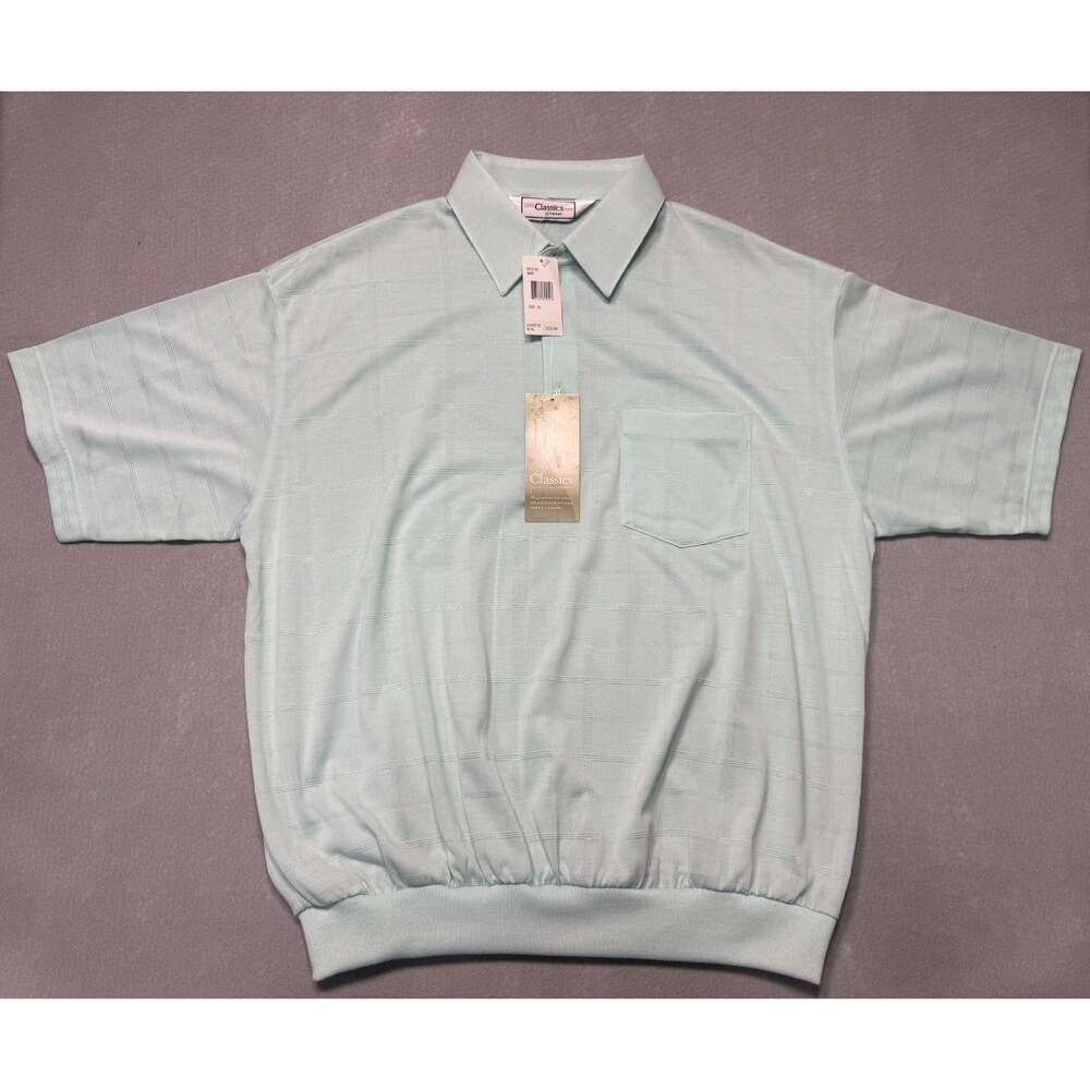 CLASSICS by Palmland Men's Polo Shirt Size XL Short Sleeve Banded Waist Mint VTG